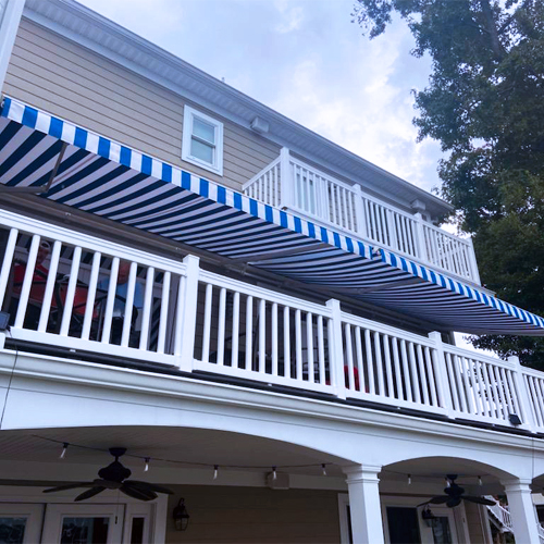 Striped exterior awning