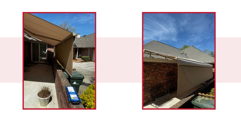 2 images showing homes with retractable awnings.